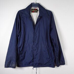 Vintage Sears Windbreaker Track Jacket Men's Size S Blue Snap Front Pockets